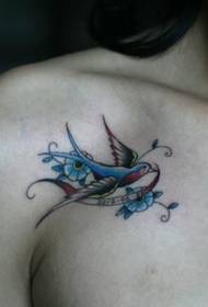 girl chest small swallow tattoo pattern