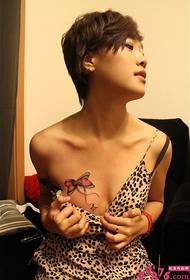 beauty chest sexy good-looking bow tattoo picture picture