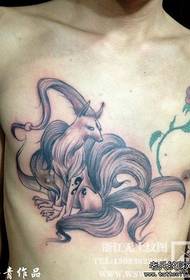 boys chest classic handsome nine-tailed fox tattoo pattern