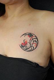sexy Girl pachifuwa cha mwezi mzere maluwa totem tattoo chithunzi