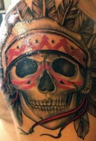 umbala omkhulu wengalo enkulu i-Indian skull kunye ne-tattoo yeentsiba