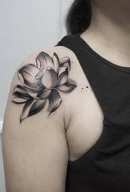 female shoulder black gray style lotus tattoo pattern