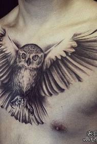 man front chest cool classic black gray owl tattoo pattern