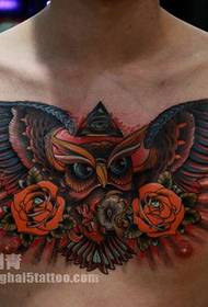 a chest owl rose tattoo pattern