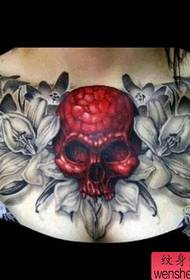 a woman's chest color skull tattoo pattern