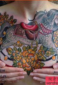chest color Trojan tattoo works