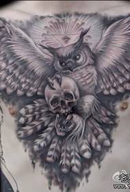 man's chest is super handsome black gray owl tattoo pattern