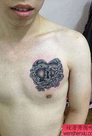 male front chest cool love chain tattoo pattern