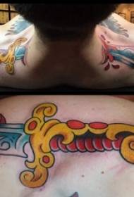 Baojian tattoo boys shoulder colored sword tattoo pictures