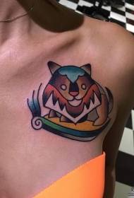 shoulder old school color fox cartoon tattoo pattern