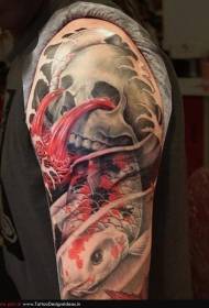 new school Big arm squid skull blood tattoo pattern
