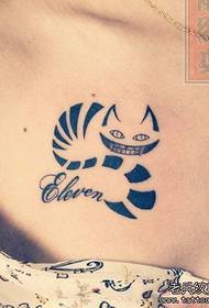 girls chest evil cat tattoo pattern