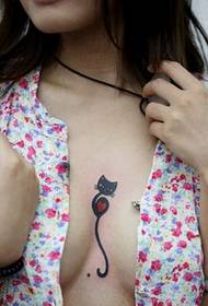 fashion women's chest popular totem cat tattoo pattern picture