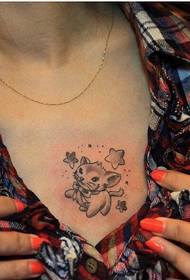 sexy female front chest beautiful looking kitten tattoo picture