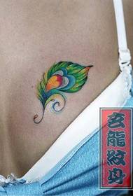 girl's chest good-looking peacock feather tattoo pattern