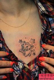front chest kitten tattoo pattern