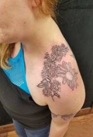 literary flower tattoo girl shoulder black flower tattoo picture