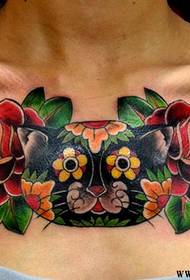 beauty chest trend good-looking school cat tattoo pattern 57113-man's chest is handsome and fierce indian panda tattoo pattern