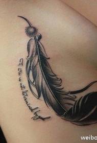 female chest feather tattoo pattern
