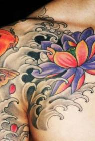 shoulder color lotus with Koi fish tattoo pattern