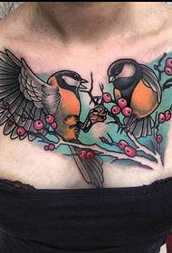 female chest classic fashion good-looking color bird tattoo picture