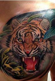 personality male chest color Domineering tiger head tattoo pattern picture