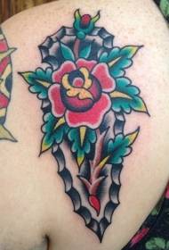 ramena stara boja u boji cvijeta i lišća tetovaža uzorak