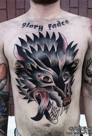 boy's front chest fashion is a cool wolf head tattoo pattern