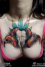 female chest big V antelope tattoo pattern