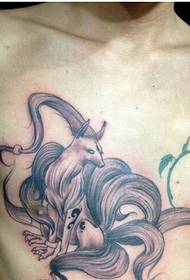 boys chest classic classic handsome nine-tailed fox tattoo picture