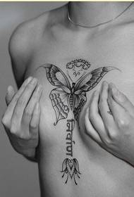 sexy female chest beautiful looking butterfly tattoo pattern picture