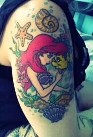 Big painted cartoon mermaid and underwater world tattoo pattern