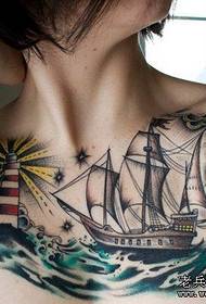 chest tattoo pattern: beauty chest sailing tattoo pattern picture