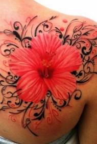female shoulder color beautiful red hibiscus tattoo