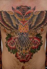 man's chest cool old school owl tattoo pattern