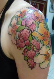 male shoulder color floral tattoo pattern