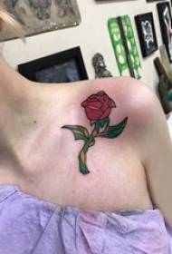 European rose tattoo girl shoulder colored rose tattoo picture
