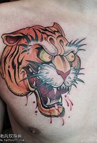 chest color school tiger head tattoo pattern