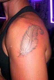 white feather tattoo pattern curled up on the shoulder
