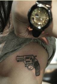 female Chest only beautiful pistol tattoo pattern picture
