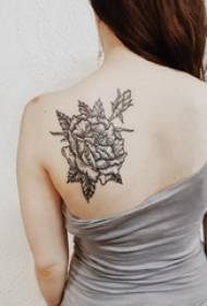 girls on the shoulders black point thorn simple line plant flower tattoo picture