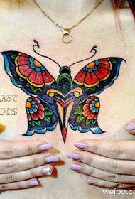 female chest color butterfly tattoo pattern