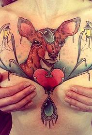 Show a popular chest deer tattoo pattern