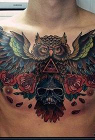 man front chest cool new school owl tattoo pattern