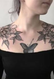 9 for girls' paired shoulder flower tattoo works