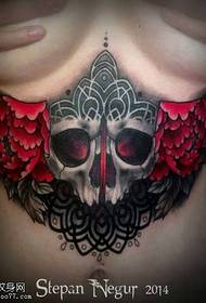 female chest color skull peony tattoo picture