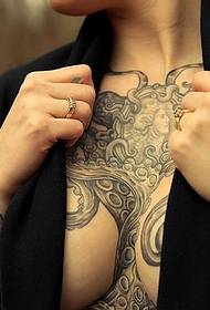 Eiropa Meitenes krūtīs melnbaltā alternatīvā totēma Eiropas un Amerikas tetovējumu karte