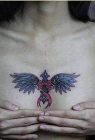 fashion girls on the chest good-looking cross wings tattoo picture