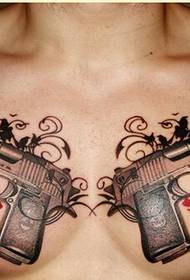 personality fashion man front chest super handsome pistol tattoo pattern picture