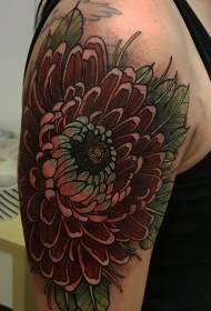 female shoulders beautiful color chrysanthemum tattoo picture